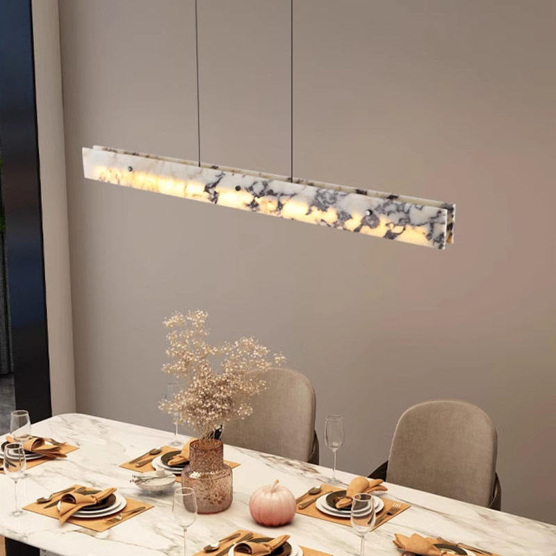 Natural marble dining room chandelier, L47.24"