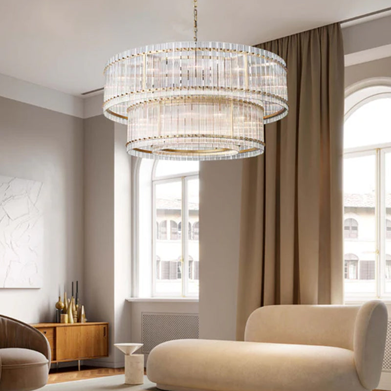 San Marco 2-tier Luxury Round Crystal Chandelier 48" in Antiqued Brass/Black Steel