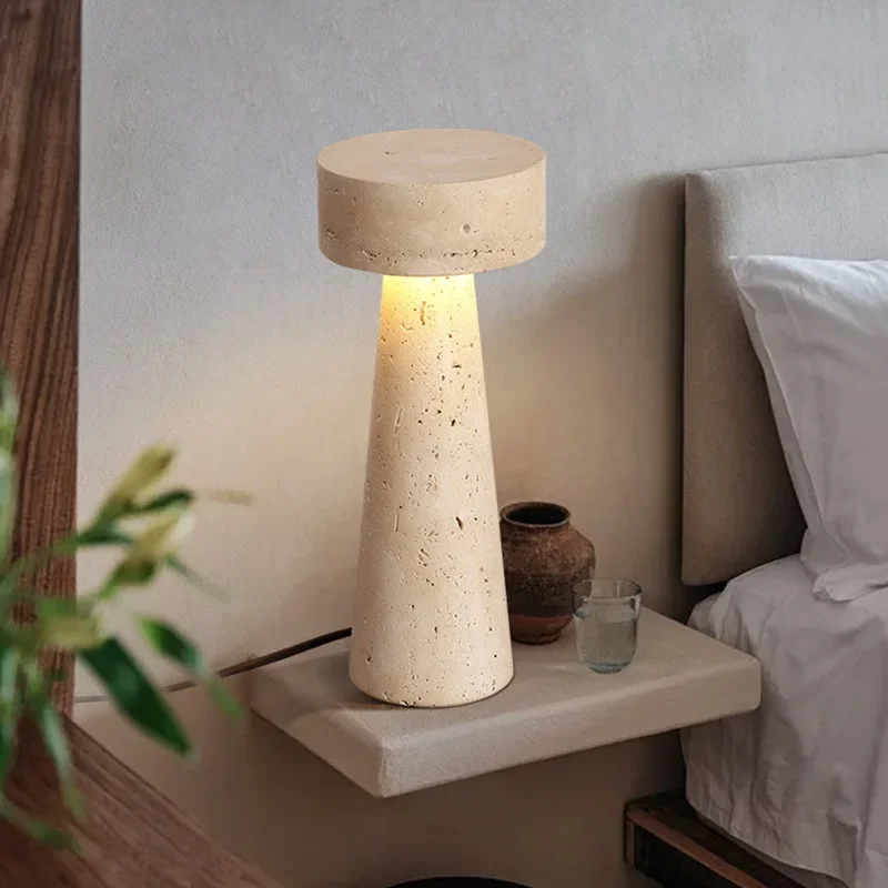 Travertine Kiwa Conical Table Lamp