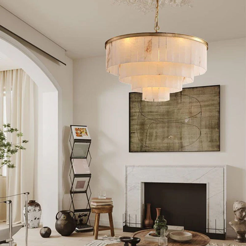 2 Tier Alabaster Chandelier lamp 120CM in brass for dining room