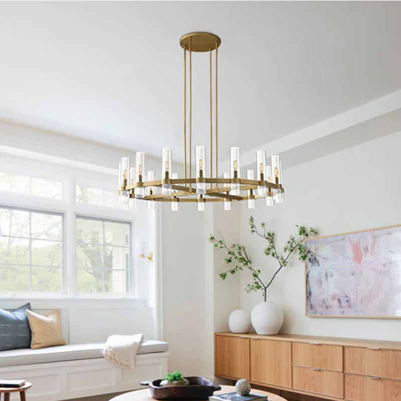Foyer Dimming Lighting Vintage Brass Stainless Wheel Ravelle Clear Glass Round Chandelier
