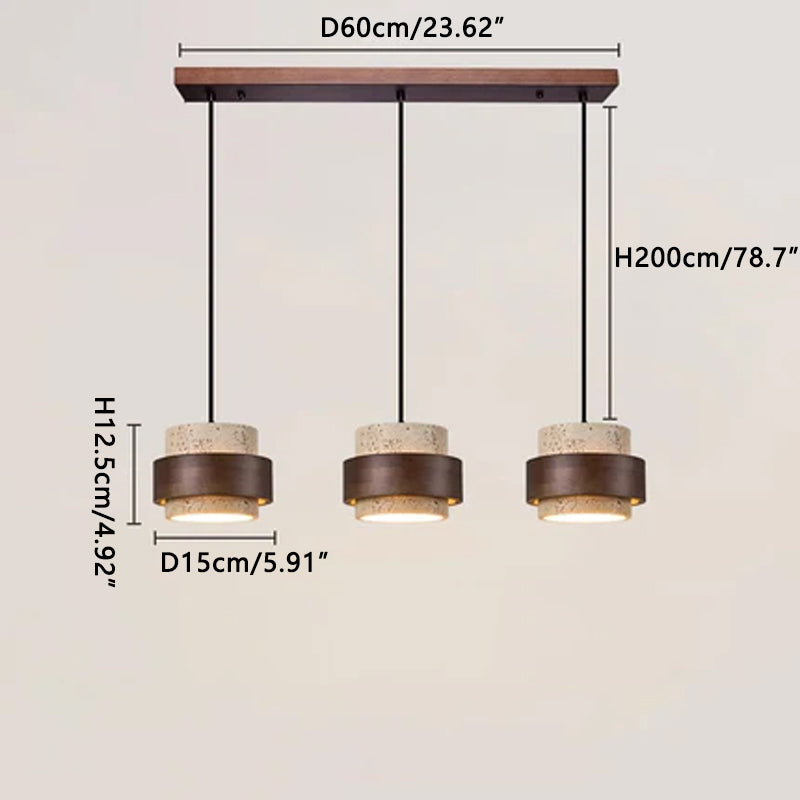Multi-head Yellow Travertine Chandelier Dark Wood 3 Heads Dia 80 cm x H 31.5 cm ∅ 23.62″ x H 4.92″