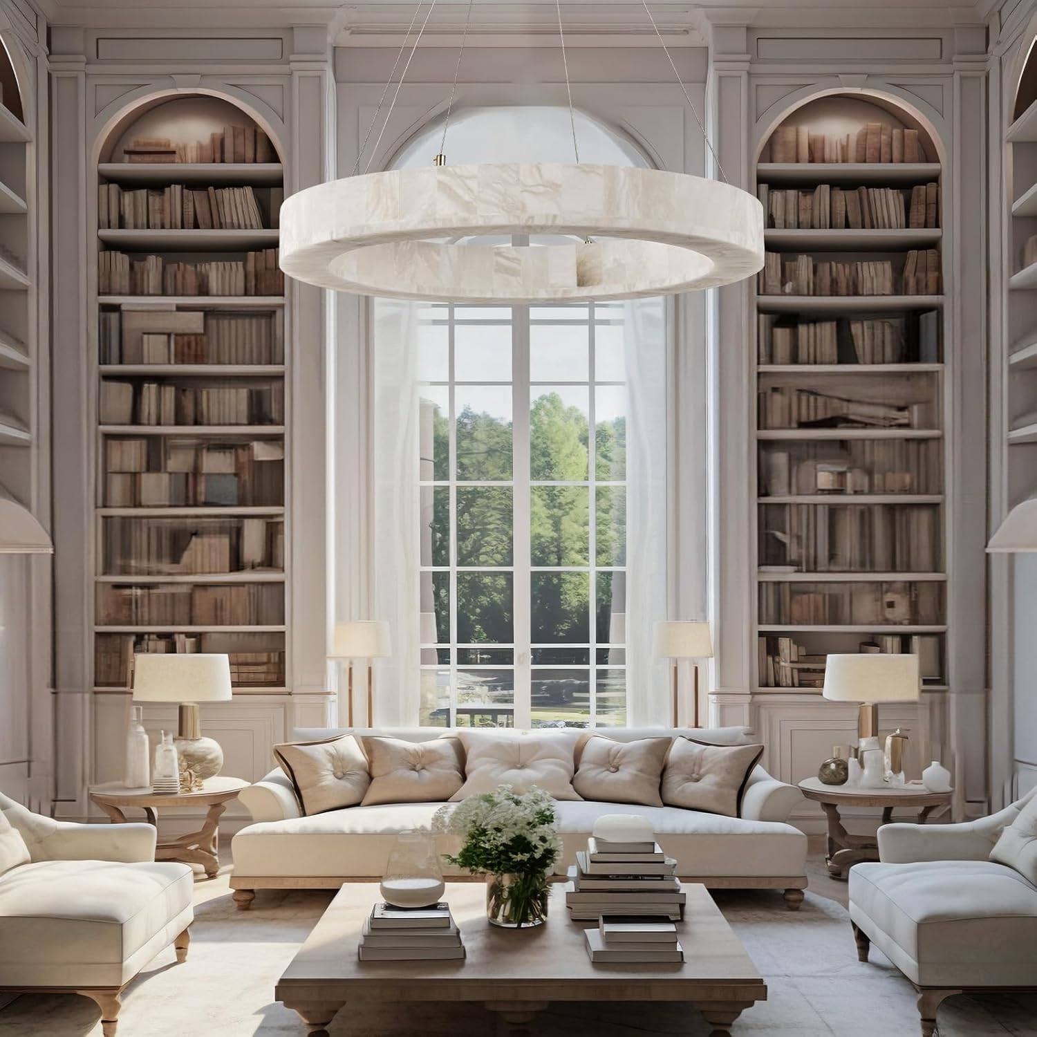 Alabaster Round Chandelier, D30in Modern Marble Dining Room Chandeliers, White Foyer Chandelier for Dining Room Light Fixture, Living Room, Bedroom Lights, Foyer, Kitchen