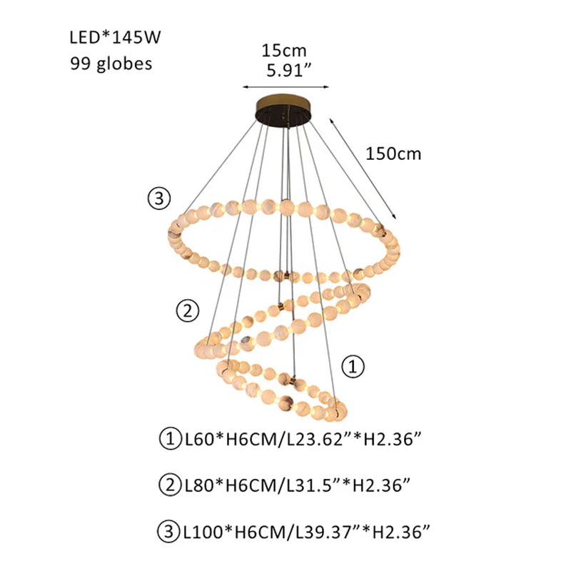 Pearl Alabaster Necklace Round Chandelier 20in 24in 31in 40in | Single Ring