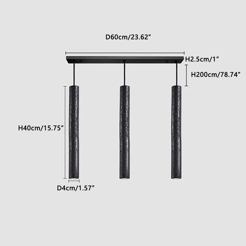 Black natural travertine chandelier Black 3 Heads Long Dia 60 cm x H 40 cm ∅ 23.62″ x H 15.75″