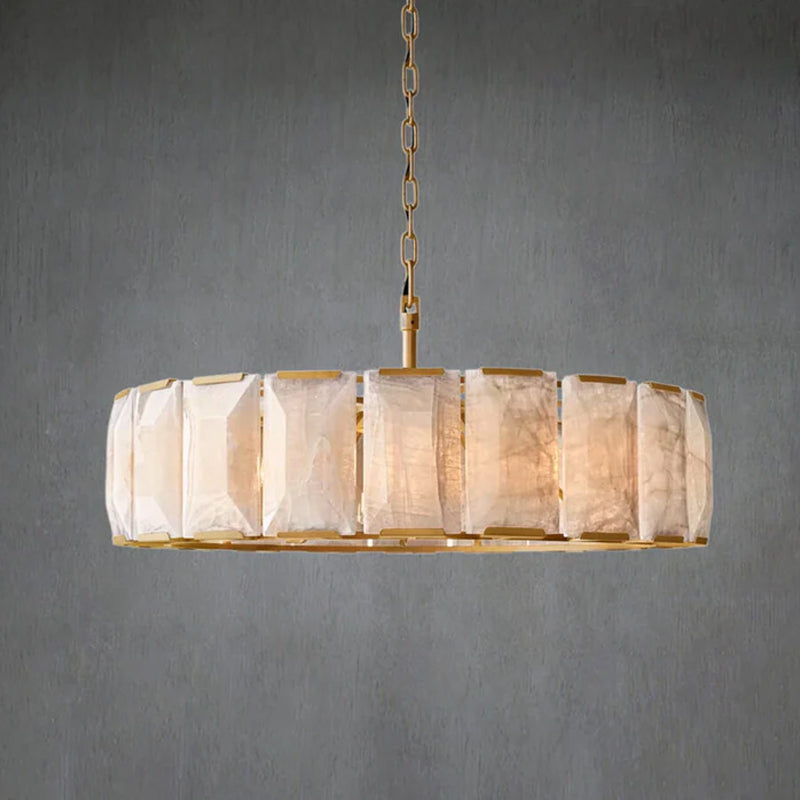 Charles Multicurve Calcite Round Chandelier, Modern Illuminate Lamp for Living Room