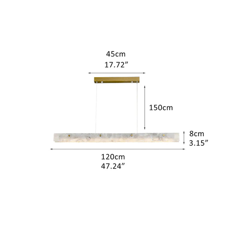 Scandinavian Natural Marble Long Strip Linear Pendant Light for Kitchen Island living room Brass D 47.24"