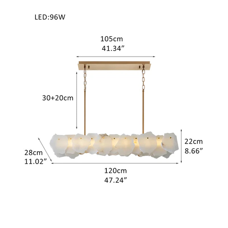 Luxury Irregular White Alabaster Rectangle Long Chandelier Wide 60/80/100/120CM Brass Frame Brass L47.24“