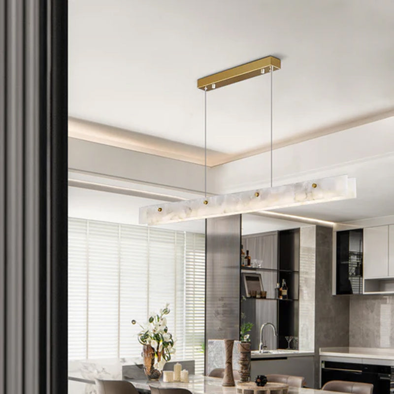 Scandinavian Natural Marble Long Strip Linear Pendant Light for Kitchen Island living room