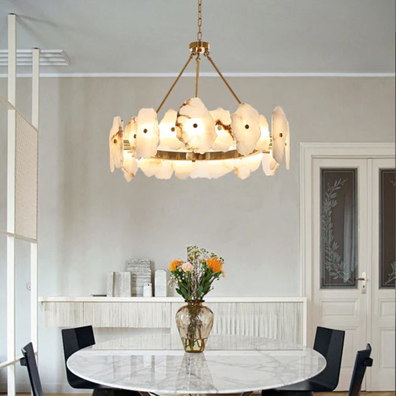 Luxury Irregular White Alabaster Round Chandelier Wide 60/80/100/120CM Brass Frame