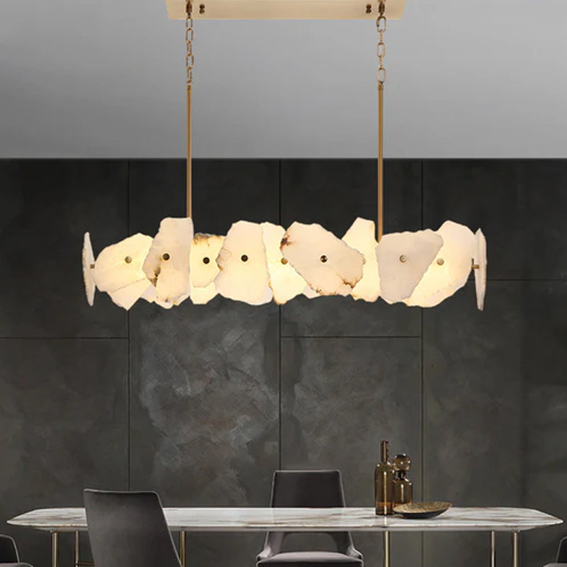 Luxury Irregular White Alabaster Rectangle Long Chandelier Wide 60/80/100/120CM Brass Frame