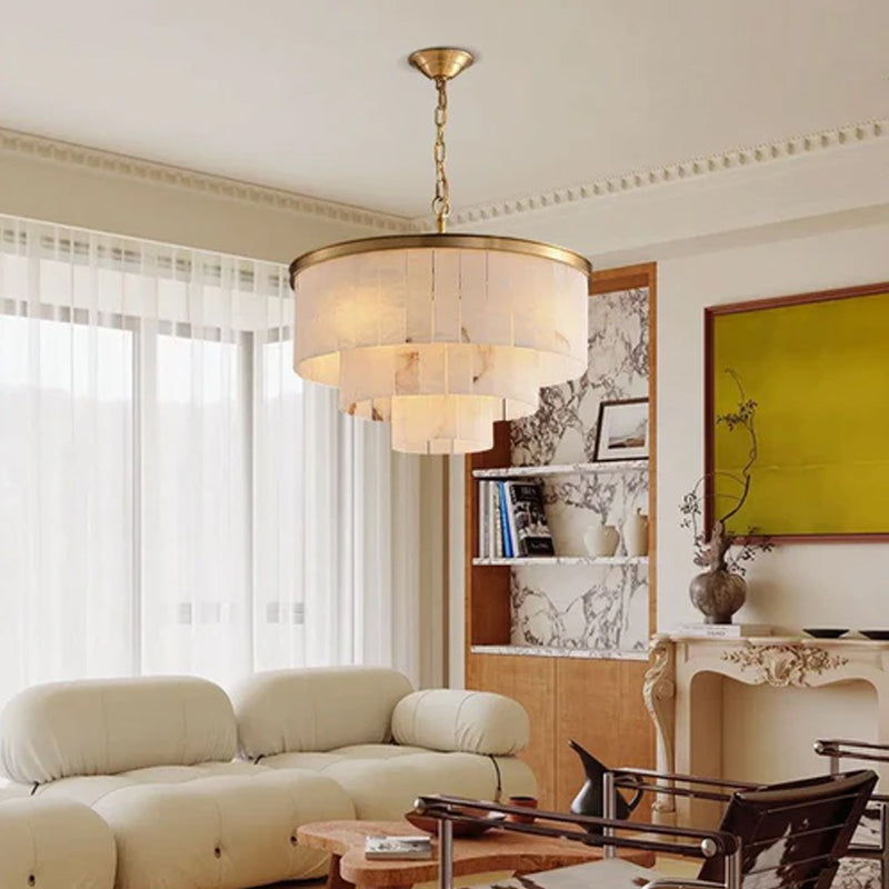 2 Tier Alabaster Chandelier lamp 120CM in brass for dining room