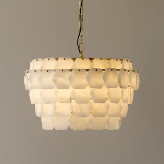 Gold & White Alabaster Pendant Light – 23.6" Diameter
