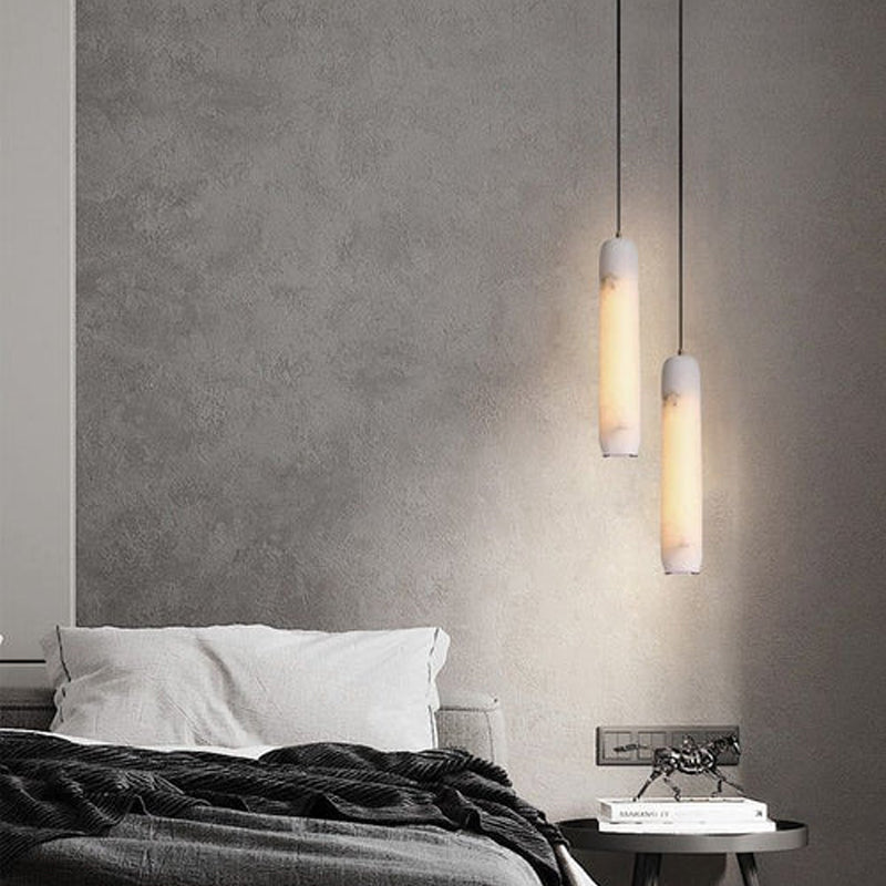 Modern Moonshade Natural Alabaster Column Design Linear Flute Pendant Light for bedroom