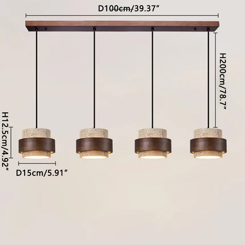 Multi-head Yellow Travertine Chandelier Dark Wood 4 Heads Dia 100 cm x H 31.5 cm ∅ 39.37″ x H 4.92″