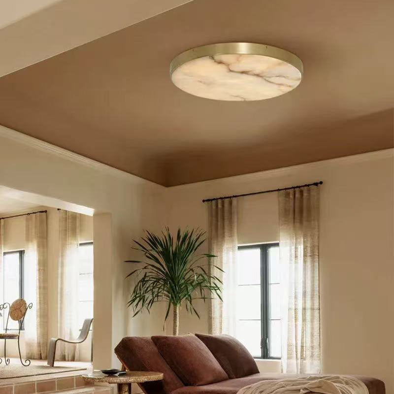 Modern Brass/Black Disc Alabaster Anvers Flush Mount Ceiling Light for Bedroom