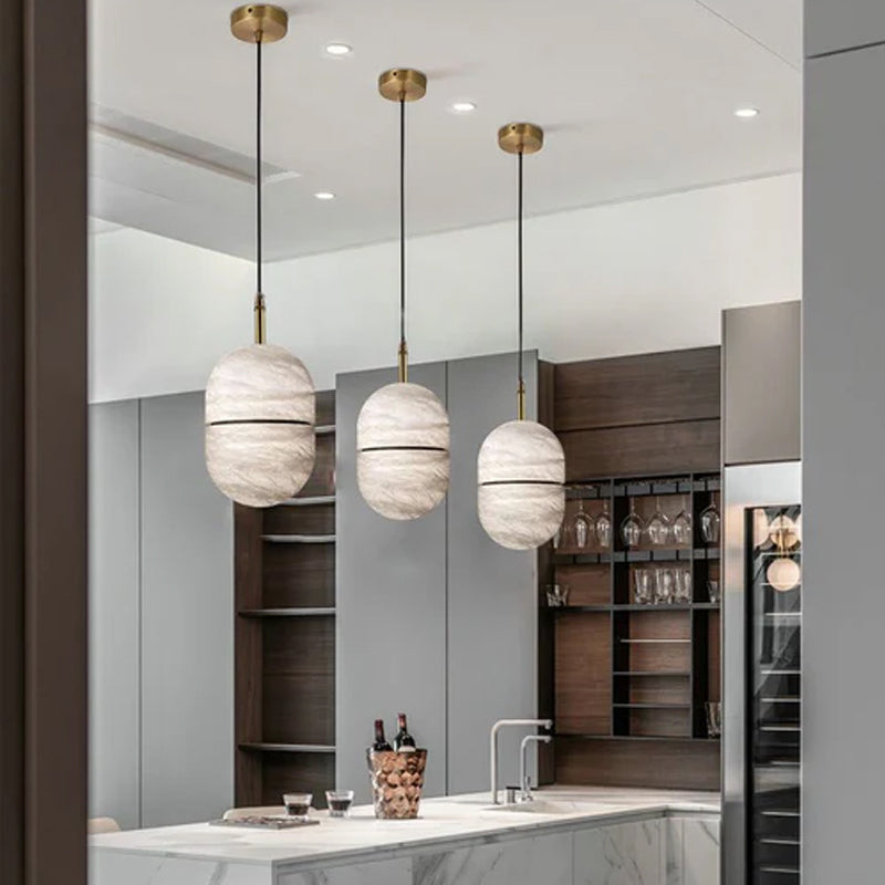 Minimalism G9 Alabaster Pendant Light white marble shade hanging for home decoration