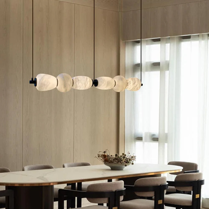6-light Antique Brass String Hanging Light with Alabaster Stone Shade