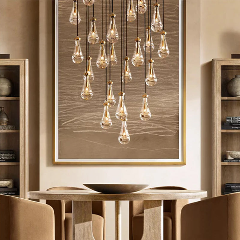 Vintage Brass Rainfall Crystal Round Chandelier 13 lights Cluster Pendant Lighting