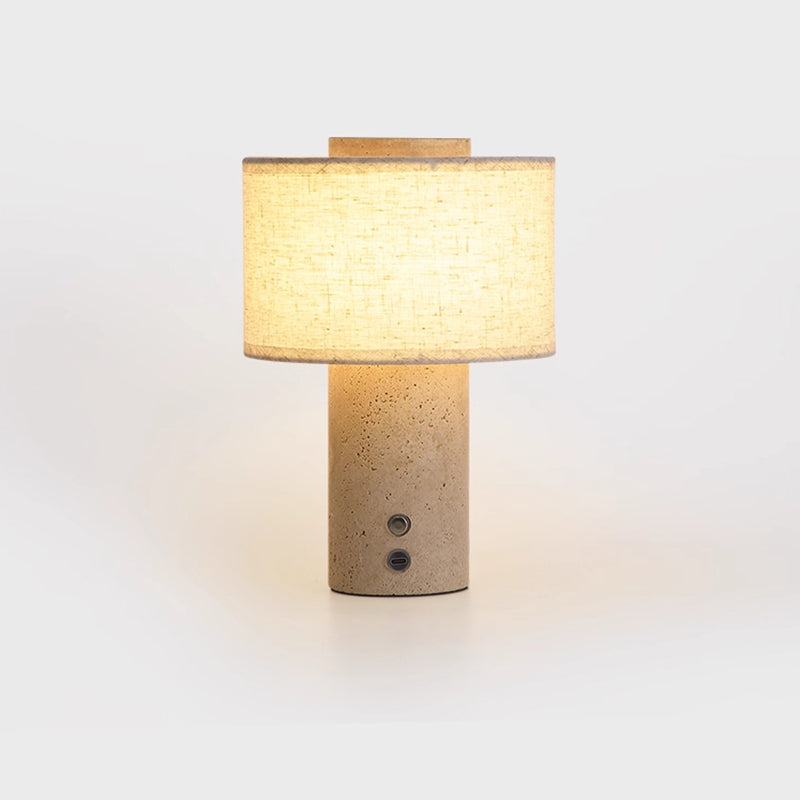 Yellow travertine fabric rechargeable table lamp is suitable for bedside, living room
