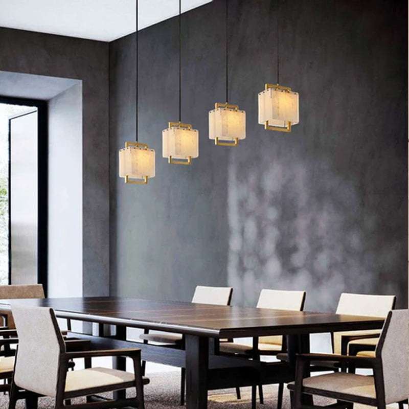 Elegant Cluster Alabaster Dome Suspension Light Lacquered Burnished Brass for hallway