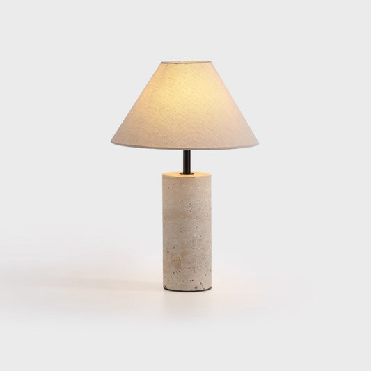 Yellow travertine table lamp with white lampshade
