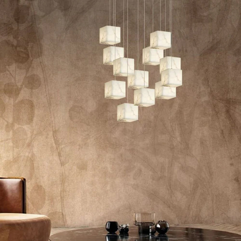 1/6/9/12/18/36-light G9 Alabaster Cluster Ceiling Pendant Lamp with Square Cube Design