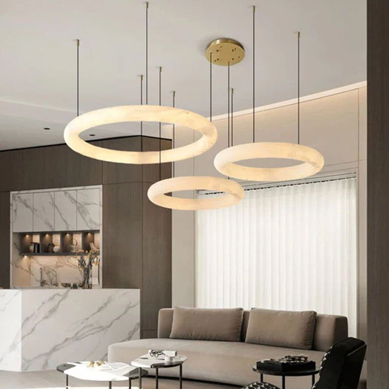 Nordic White Spanish Marble Torus Single Ring Pendant Light with thickness 8cm