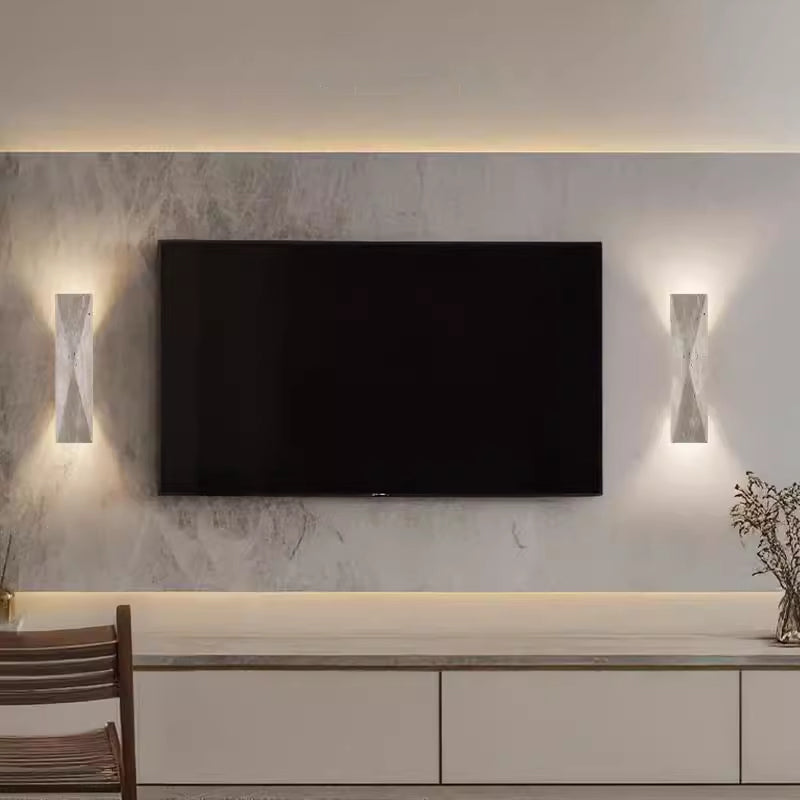 Natural yellow travertine wall lamp, living room decorative light fixture, H12.6"