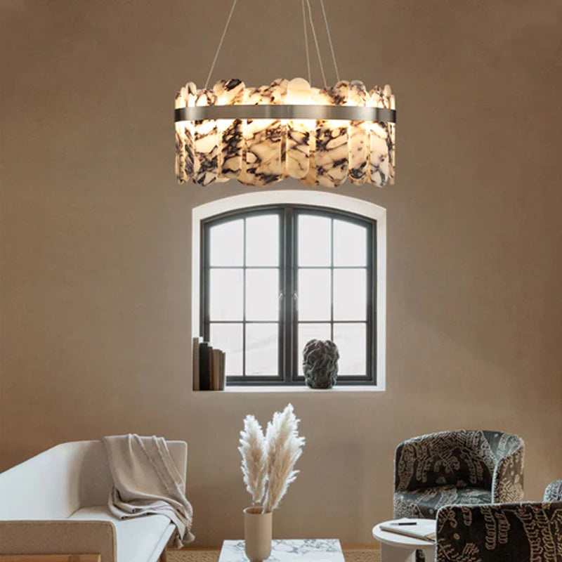 Modern LED Marble Round Chandelier 24" 32" Brushed Gold/Silver/Black Circle Frame