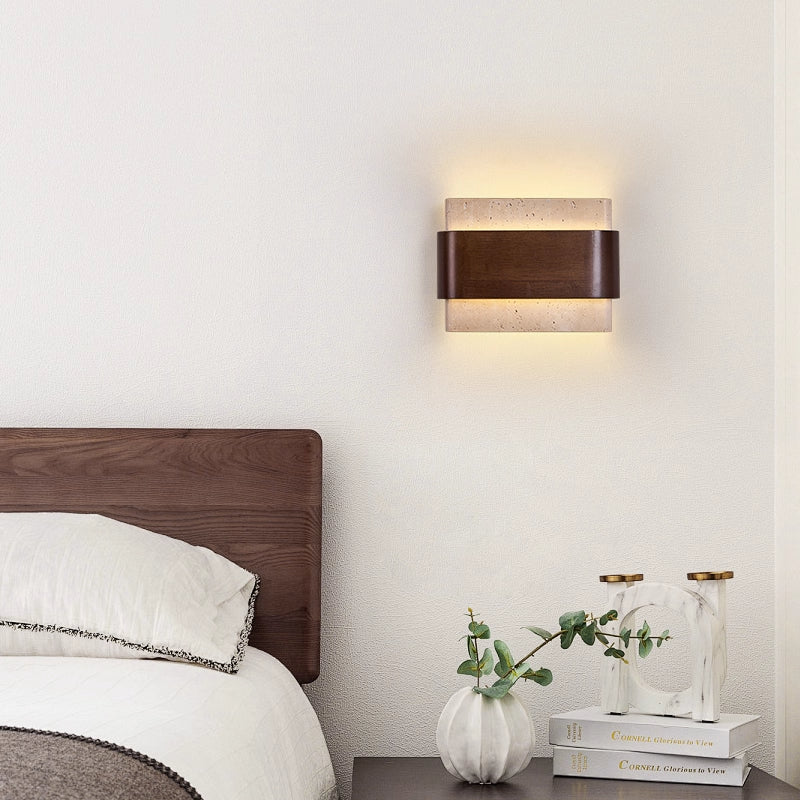 Solid Wood Yellow Travertine Wall Lamp