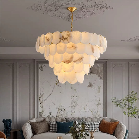Alabaster Multi-Layer Brass Chandelier Gold 5 Layers Dia 90 cm x H 80 cm ∅ 35.43″ x H 31.5″