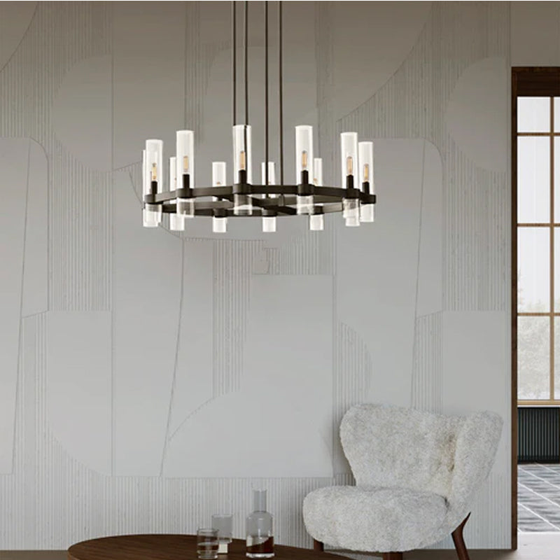 Foyer Dimming Lighting Vintage Brass Stainless Wheel Ravelle Clear Glass Round Chandelier