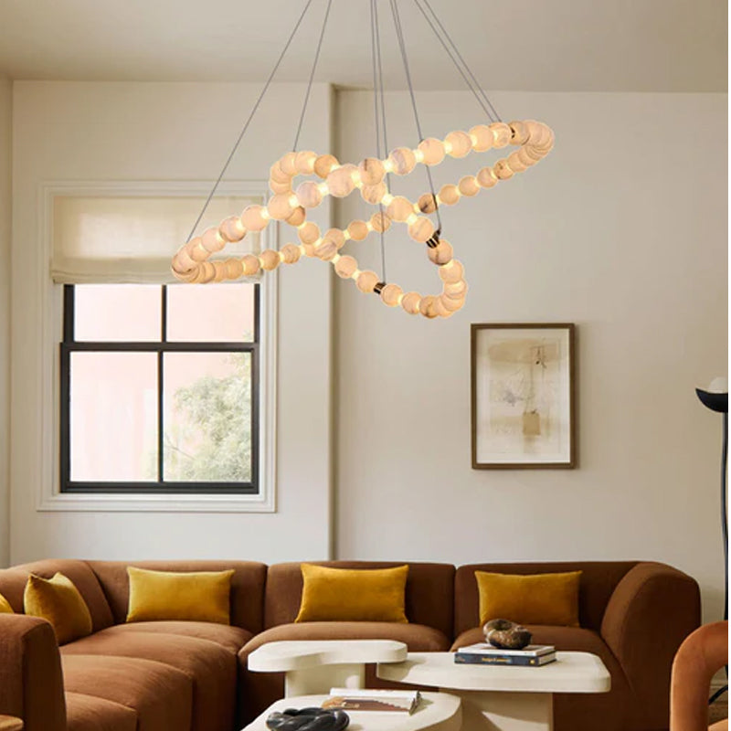 Pearl Alabaster Necklace Round Chandelier 20in 24in 31in 40in | Single Ring