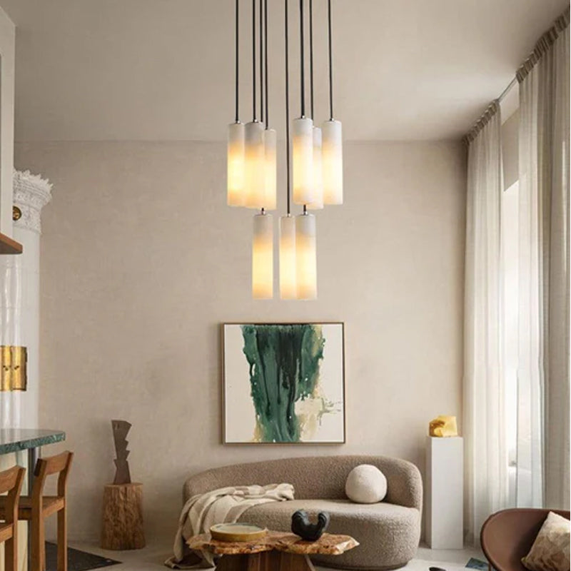 Elegant Lighting Linear Nature Stone 2" Wide Alabaster Chandelier Black Indoor Lighting