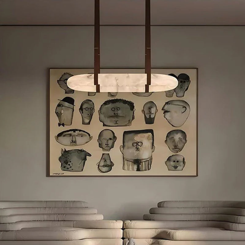 Oval Alabaster LED Large Pendant lamp with adjustable leather, Dia 16/24"