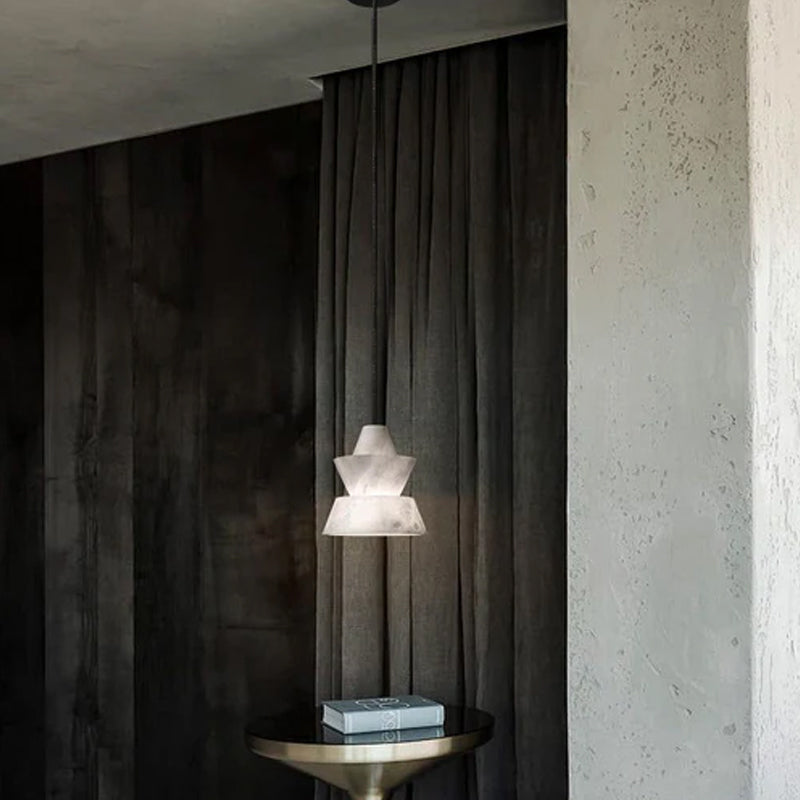 Brianna Alabaster Dining Table Pendant Modern Stacked Conical Pendant Light