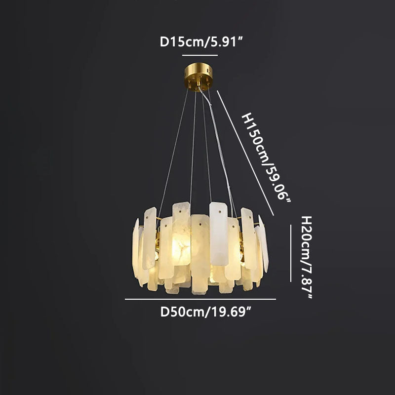 Round Noah Alabaster Chandelier Gold Dia 50cm x H 20cm ∅ 19.69″ x H 7.87"