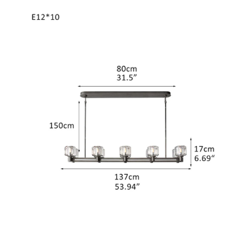 6/12 Light Candle Style Traditional Chandelier with Crystal Accents fordining room table Black 10 Light L53.94" 3000K