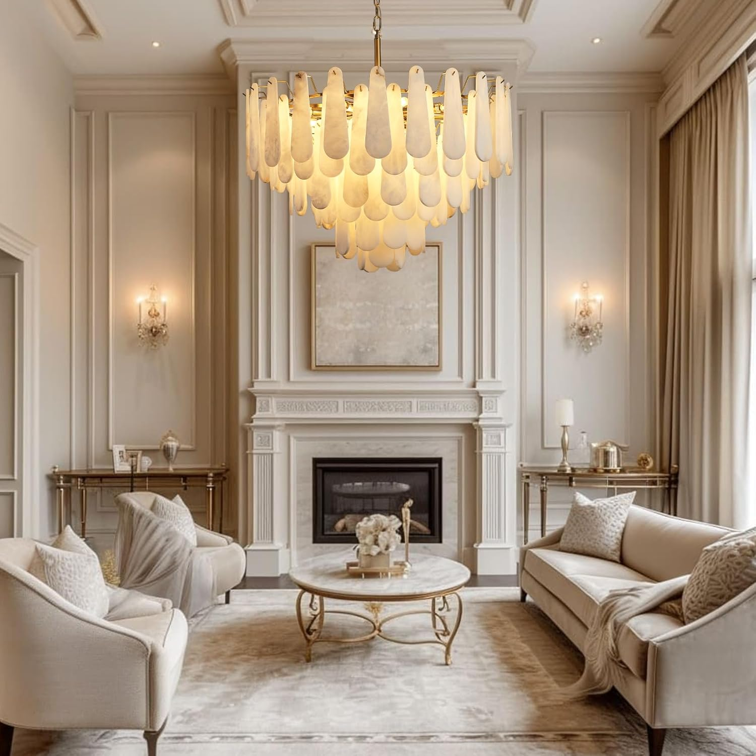 D31.5 in Modern Feathery Round Chandelier