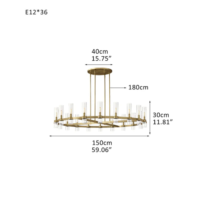 Foyer Dimming Lighting Vintage Brass Stainless Wheel Ravelle Clear Glass Round Chandelier Brass D59.06"