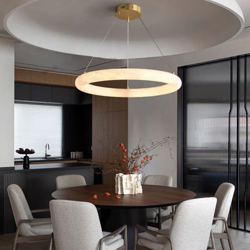 Nordic White Spanish Marble Torus Single Ring Pendant Light with thickness 8cm