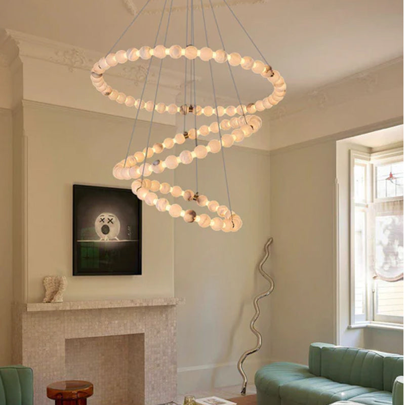 Pearl Alabaster Necklace Round Chandelier 20in 24in 31in 40in | Single Ring