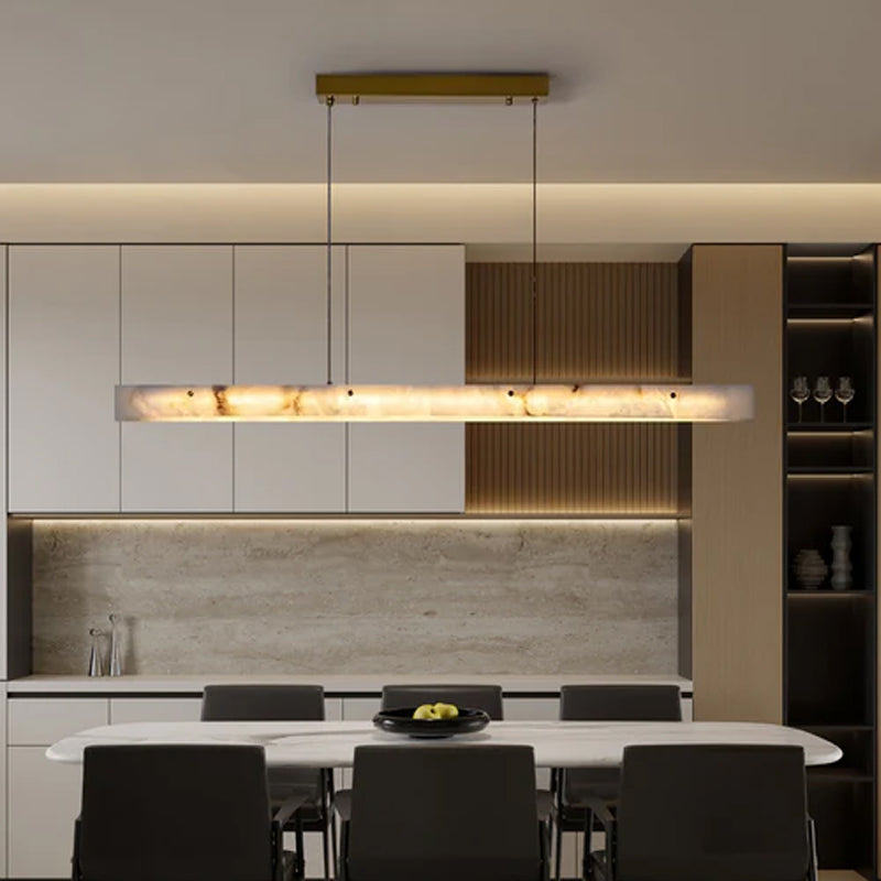 Scandinavian Natural Marble Long Strip Linear Pendant Light for Kitchen Island living room