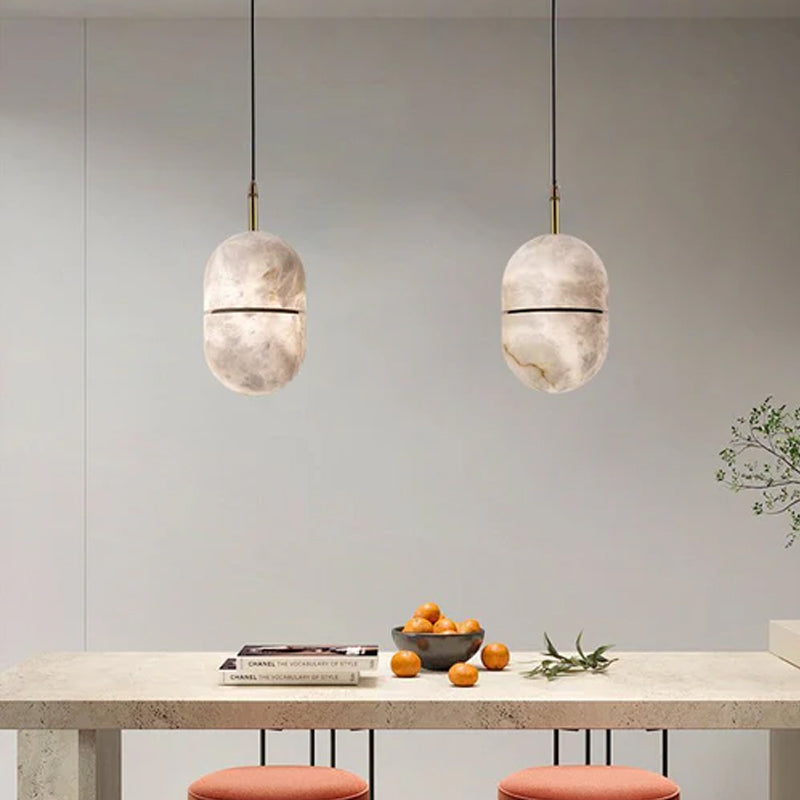 Minimalism G9 Alabaster Pendant Light white marble shade hanging for home decoration