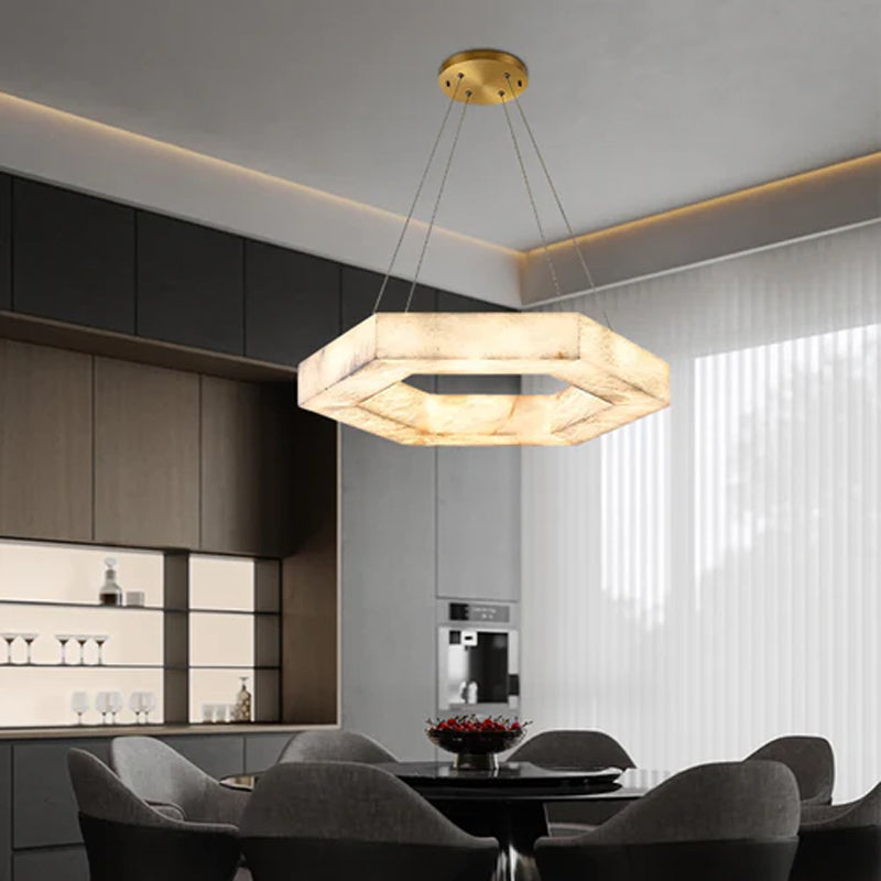 Hexagon Marble Pendant Lamp with adjustable cord & stepless dimming,23“31.5”Dia