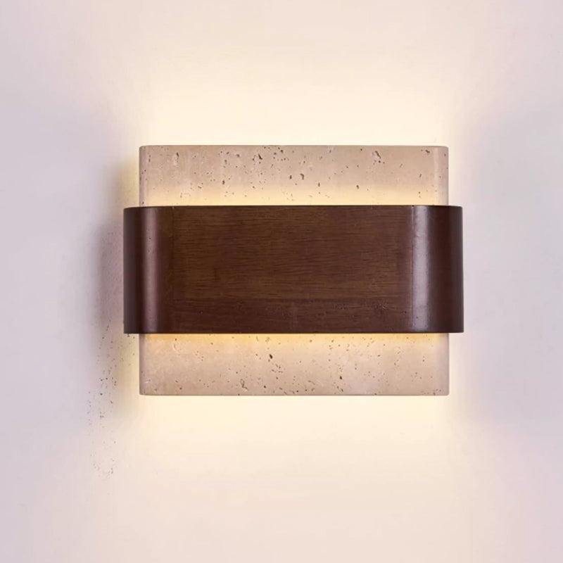 Solid Wood Yellow Travertine Wall Lamp