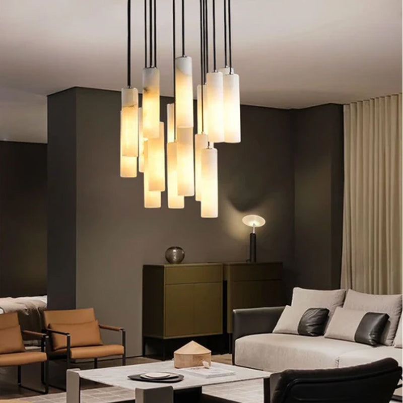 Elegant Lighting Linear Nature Stone 2" Wide Alabaster Chandelier Black Indoor Lighting