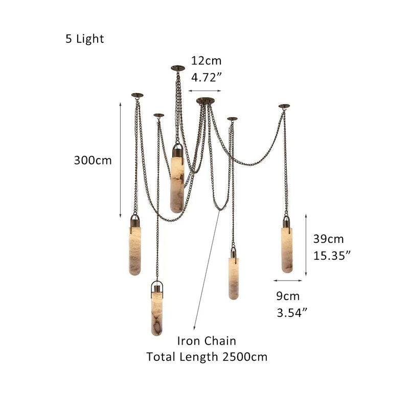 Alabaster Cylindrical Draped Chain Chandelier Gold Round 5 Heads