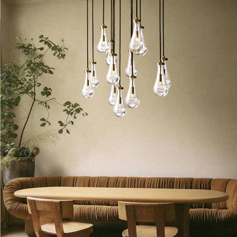 Vintage Brass Rainfall Crystal Round Chandelier 13 lights Cluster Pendant Lighting